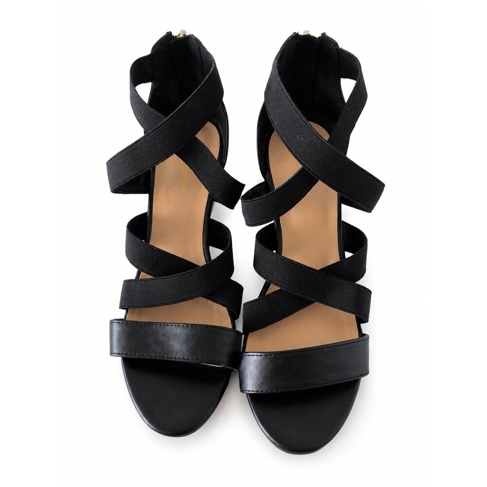 Liz Claiborne Black Strapp Wedge Sandals Women's Sze 8M Back Zip Elastic Strapp